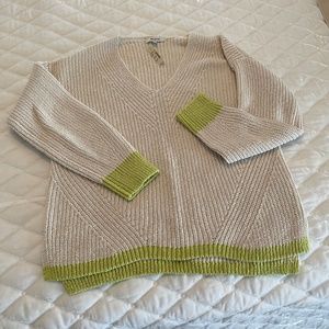 Beige Thick Madewell Sweater with Lime Green Trim (NWT)